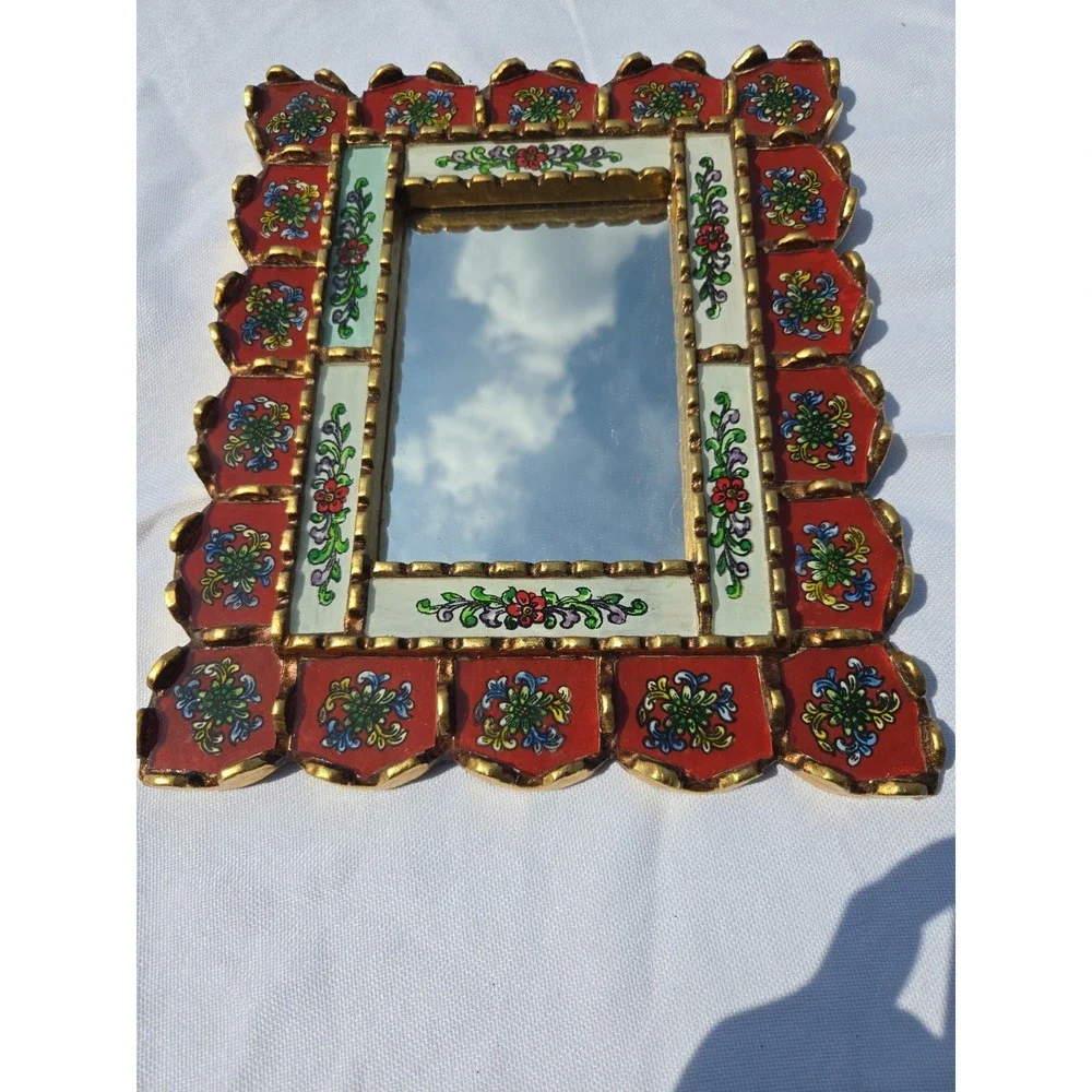 NEW Peruvian Hanging Cuzco  Rectangular Mirror PURPLE Hand Painted Art 12x10